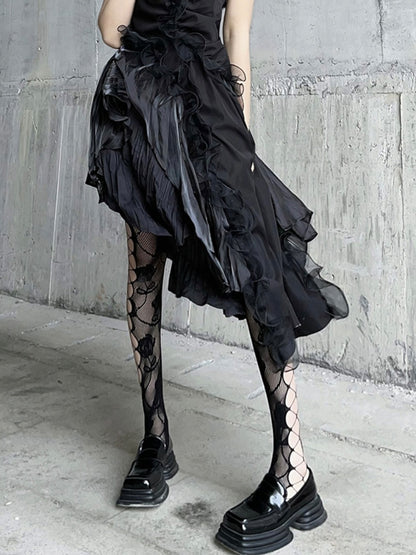 ゴシックブラックロゼットフィッシュネットタイツ