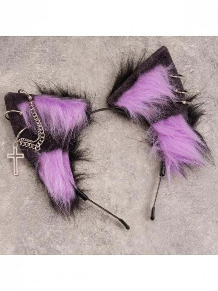 Black & Purple Gothic Wolf Ear KC with Cross Decoration - Strange Sugar