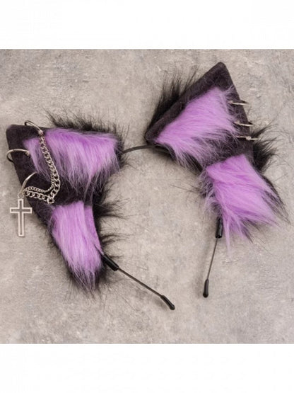 Black & Purple Gothic Wolf Ear KC with Cross Decoration - Strange Sugar
