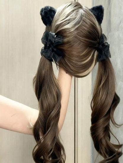 Brown 65cm Curtain Bangs Wig with Long Wavy Twin Tails - Hui Ran