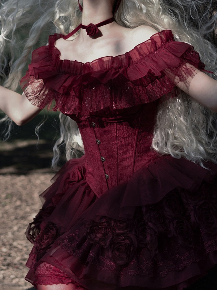 Elastic Red Off-the-shoulder Neckline Ruffle Top