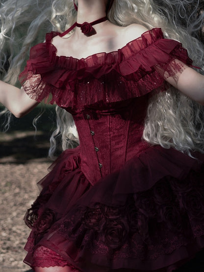 Elastic Red Off-the-shoulder Neckline Ruffle Top