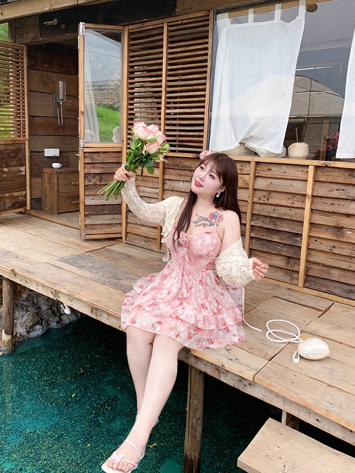 中空レース プラストップサイズストラップ アプリコット セルフタイ