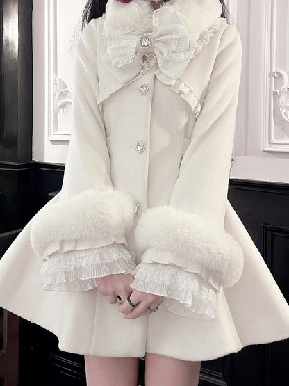 with Buttons Off-White Waist-Cinched Rhinestone Coat Heart Kei Jirai