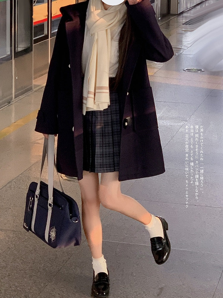 in Duffle Coat Blue Style JK Uniform Hooded Navy Preppy