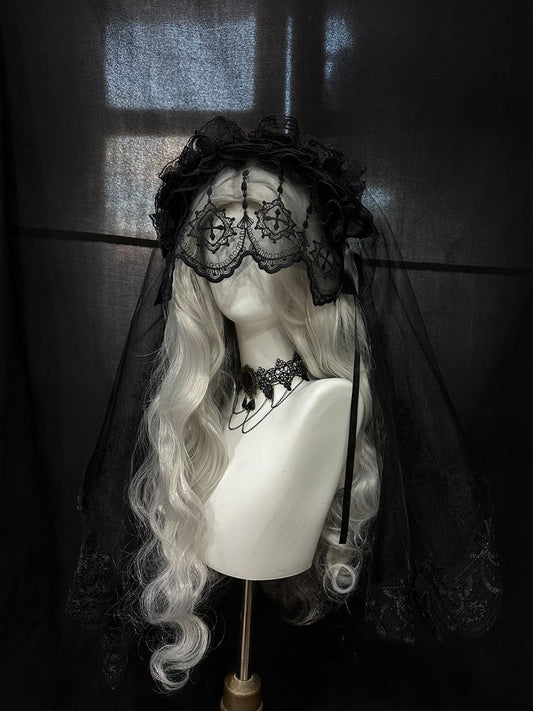 Gothic Hairband Veil with Lace Details - Custom Made Earrings