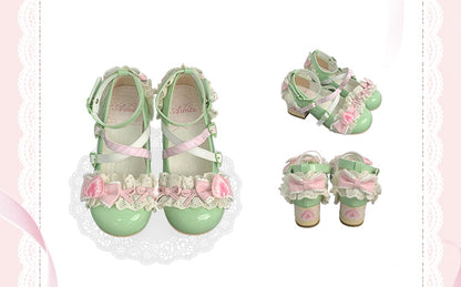 Green Strawberry Mary Sweet Jane Matcha Lolita Shoes Cake