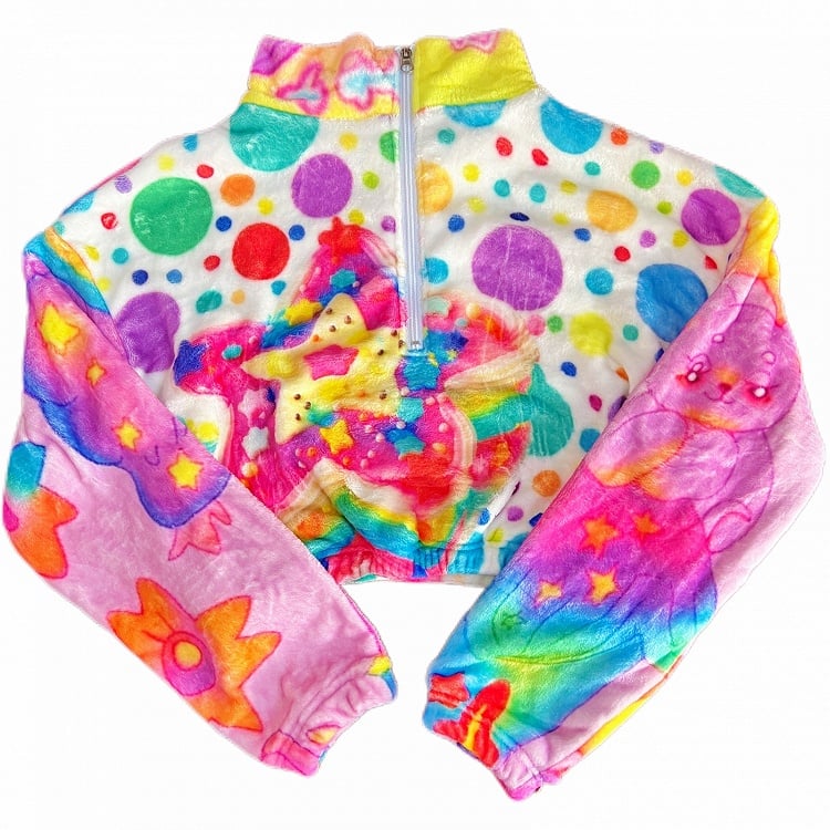 Top Colorful Print Polka-Dot Y2K Star Pattern Flannel Long Sleeves