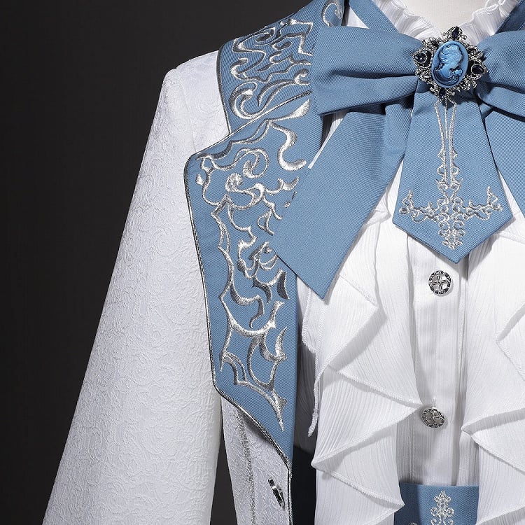 Belt+Pants Coat+Shirt+Corset Pieces Split-Tail Four Ouji Set-BlueWhite Lolita Prince