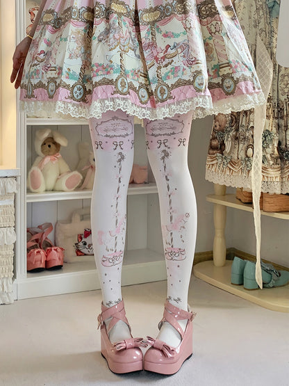 Süße Lolita-Strumpfhose mit Karussell-Print