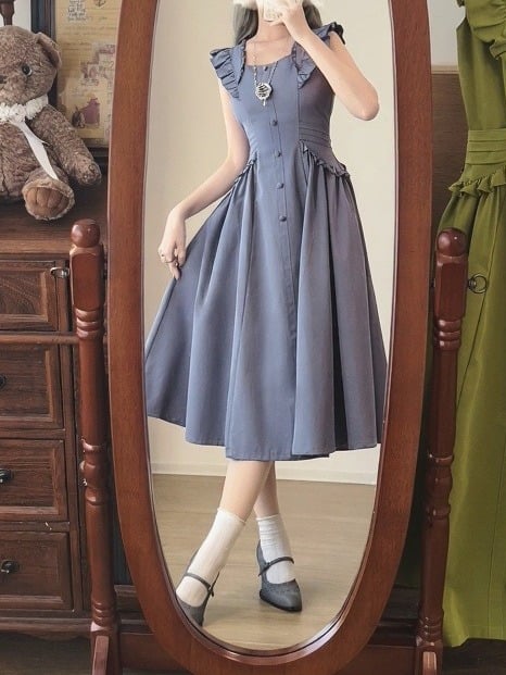 Robe d'été rétro à volants bleu poudré - Forest Wardrobe