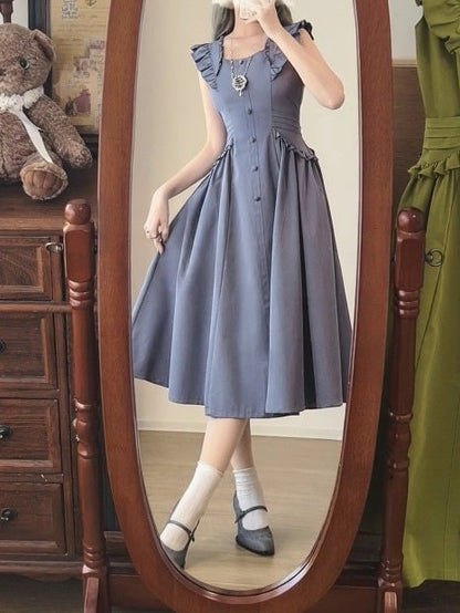 Robe d'été rétro à volants bleu poudré - Forest Wardrobe