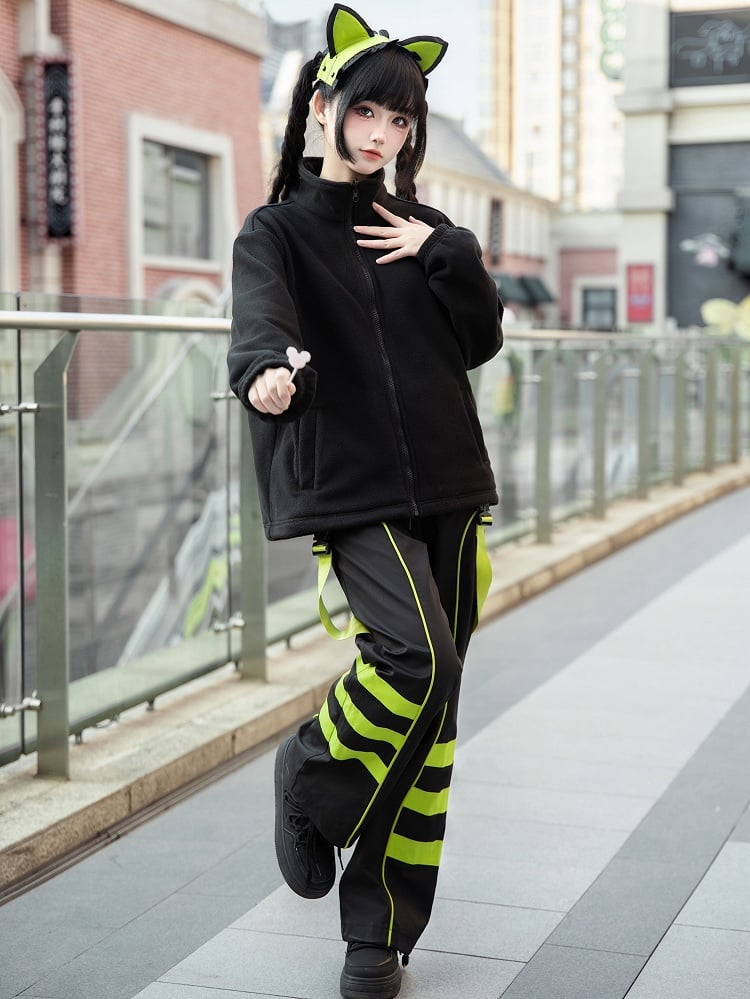 Black Zip Closure High Neck Fleece Jacket Liner