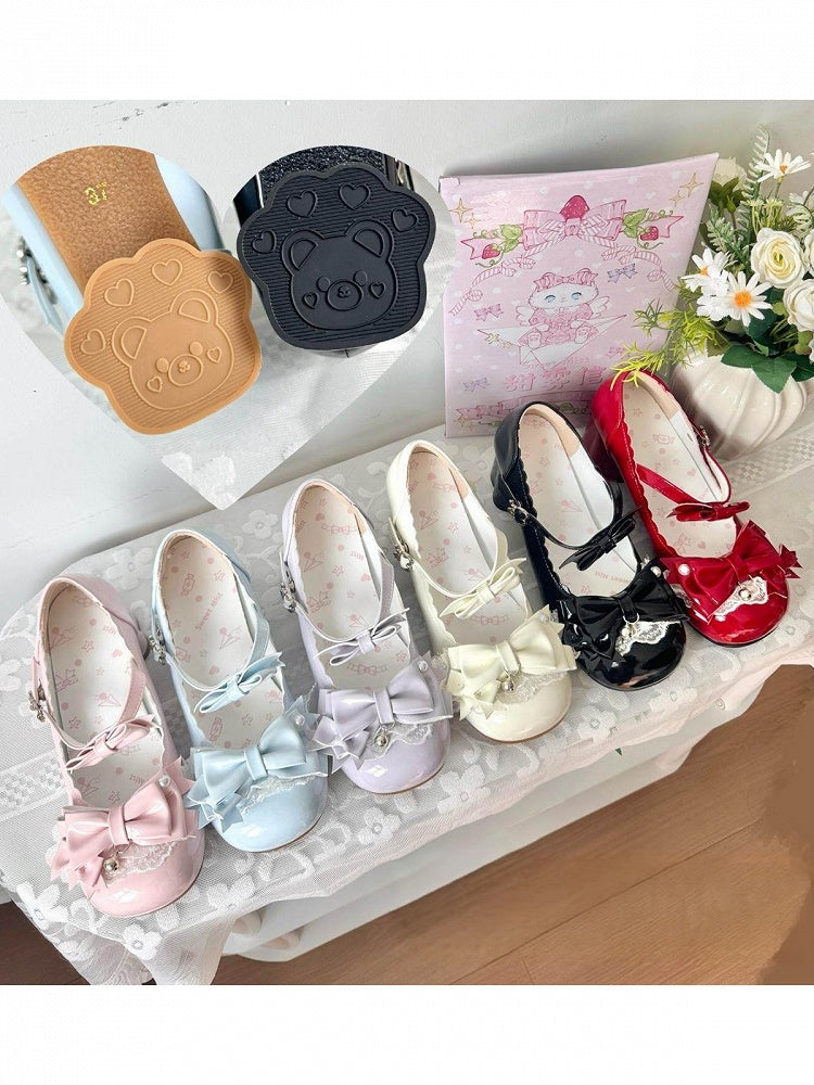 White Lolita Bow Pearl Round Toe Shoes - Sweet Mist