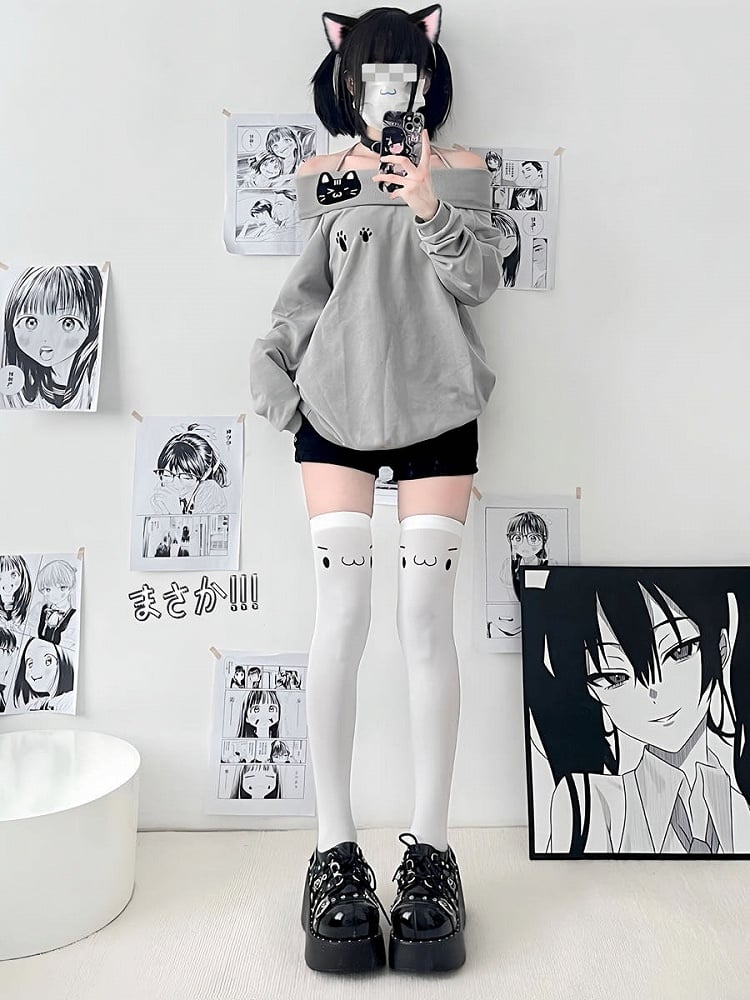 Thigh-High Print - 2 Anime Colors Expression Stockings