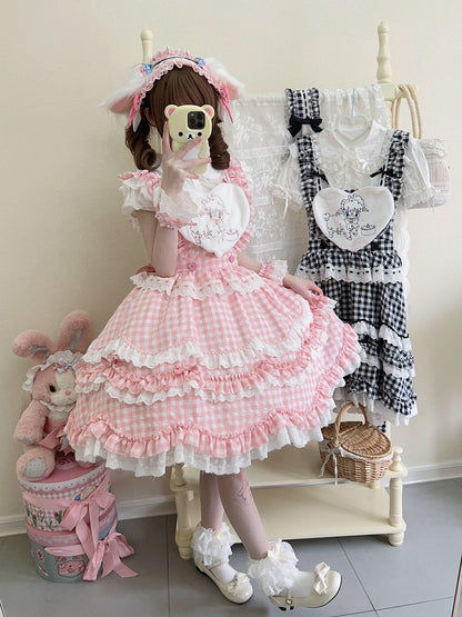 Only Dress Pink Back Multi-Layered Gingham + Bow Ruffle Sweet Lolita / Pattern JSK
