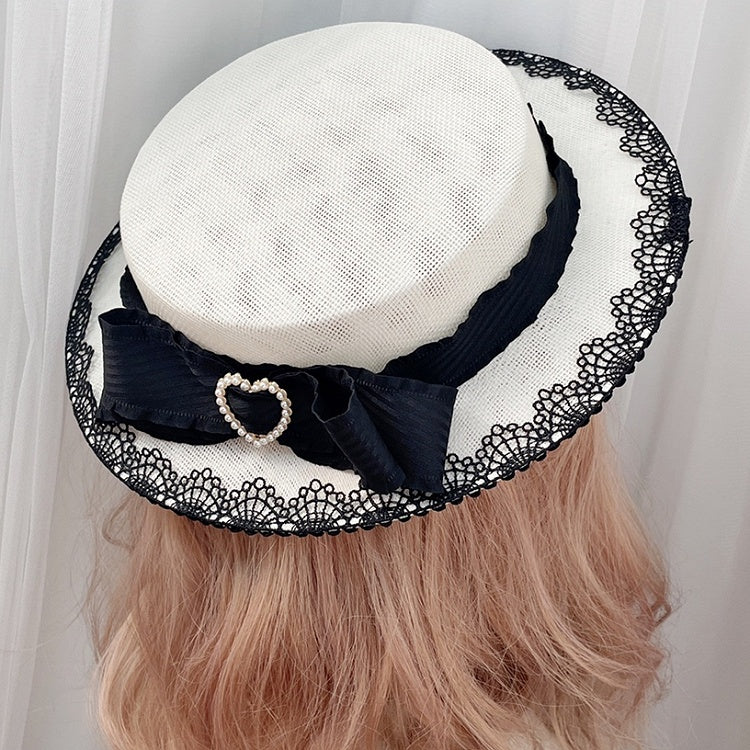 Hat Trim Elegant Bowknot Heart Beaded Lace Decorated BlackWhite