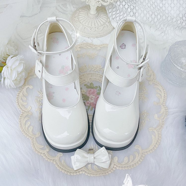White Detachable Bow Platform High Block Heels Lolita Shoes