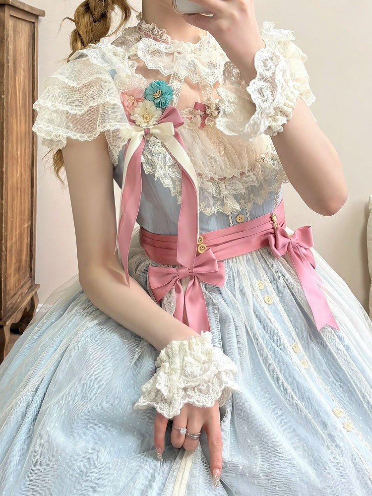 Short Elegant Lace Dress and Blue with Details Classic Lolita Version Bow