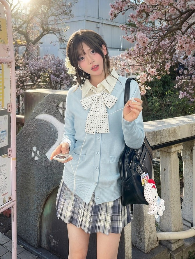 42CM/45CM/48CM JK Uniform Pleated Skirt White Plaid Preppy Style Gray