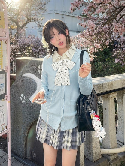 42CM/45CM/48CM JK Uniform Pleated Skirt White Plaid Preppy Style Gray