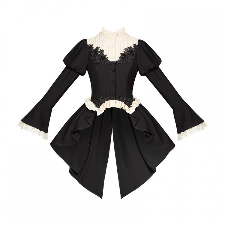 Black Ouji Swallow Tail Gothic Lolita Long Sleeves Top
