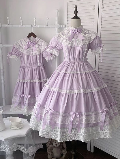 Short OP School Cotton Neck Dress Set Edward Old Purple Sleeves Lolita