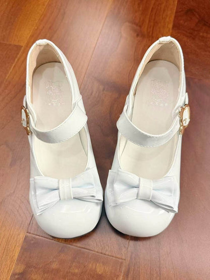 Blue Mid-heel Lolita Snap Bow Top Bear-shaped Shoes 5cm Round-toe PU with in