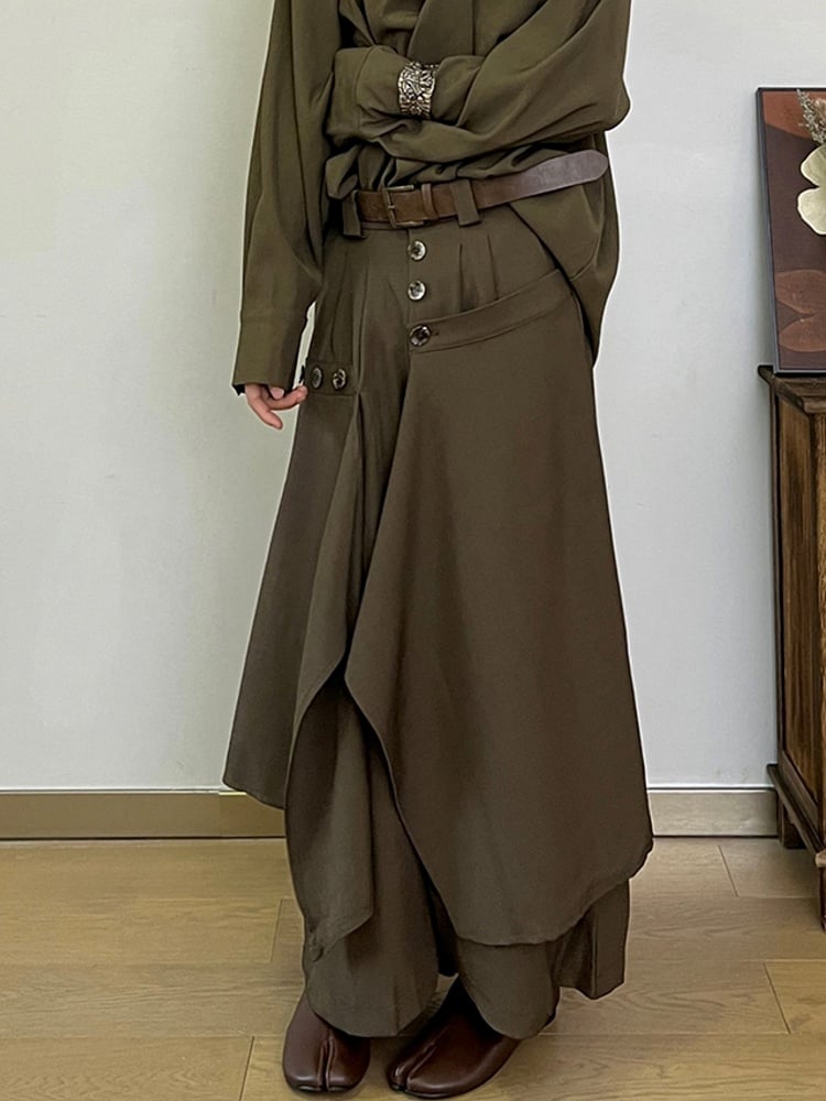 Coffee Brown Asymmetrical Design with Loops Belt Skort
