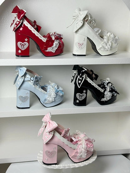 with Sweet Accents Bow Back Block High for Heels Ear Lolita White Rabbit