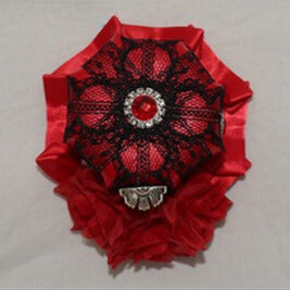 青/赤の帽子の装飾とラインストーンの王冠レースのミニデザインの花柄