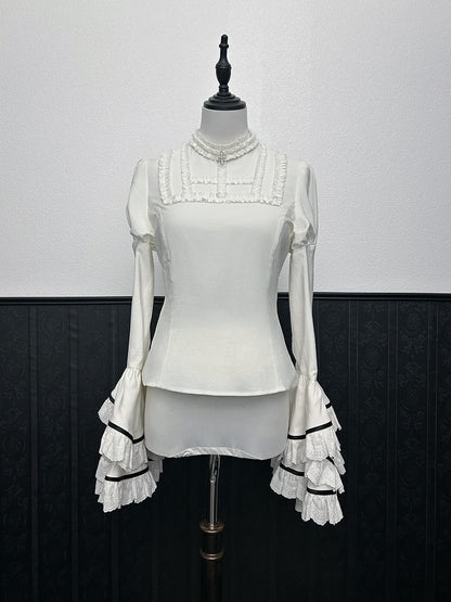 Sleeves Layered White Blouse Ruffled Neck Bell
