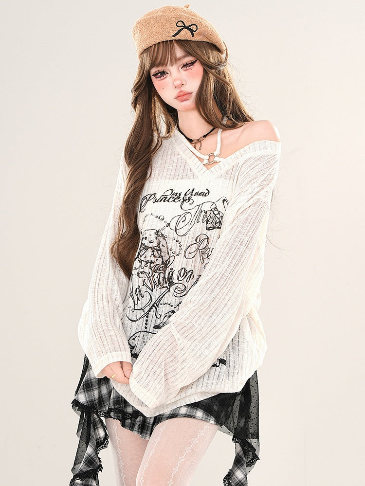 Locker sitzendes Neckholder-Stricktop mit Animalprint in Weiß/Schwarz