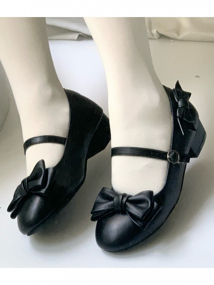 Black Lolita Shoes with Bowknot - Unmissable Berry