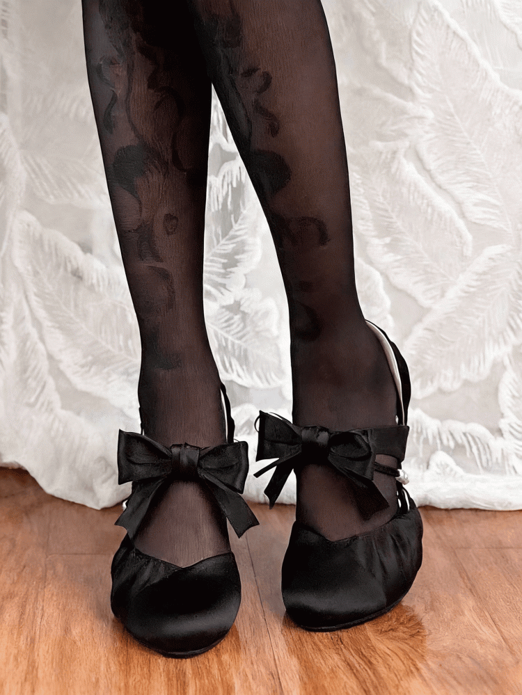 Black Elegant Shoes Decorative - Bow in Satin High-heel