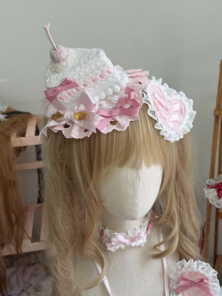 Hat Lolita Lace Mini Sweet Cake Triangular Pink Trim