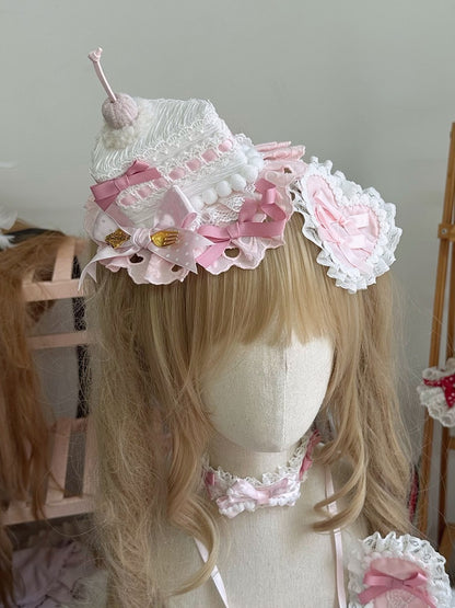 Hat Lolita Lace Mini Sweet Cake Triangular Pink Trim