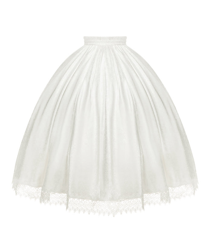 ホワイトの伸縮性ウエストロゼット生地ロリータアンダースカート