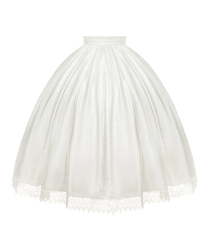 ホワイトの伸縮性ウエストロゼット生地ロリータアンダースカート