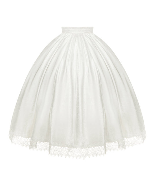 ホワイトの伸縮性ウエストロゼット生地ロリータアンダースカート