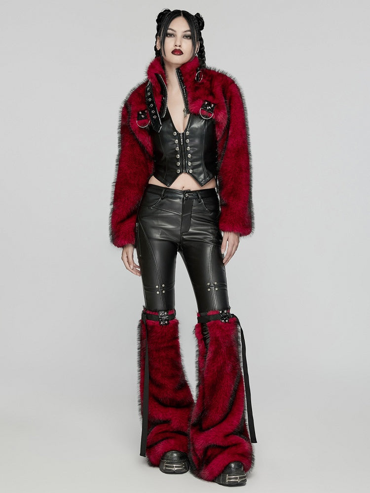 Black Personalized Jacket Red Short Punk Fur