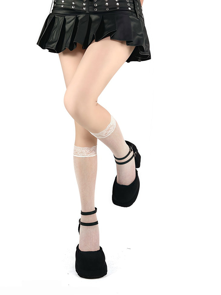 Mesh Lace Socks Calf Cuff Black/White/Gray