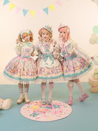 Bunny Collar Dress Pan Lolita Maid Blue Print Cupcake Peter and Pink