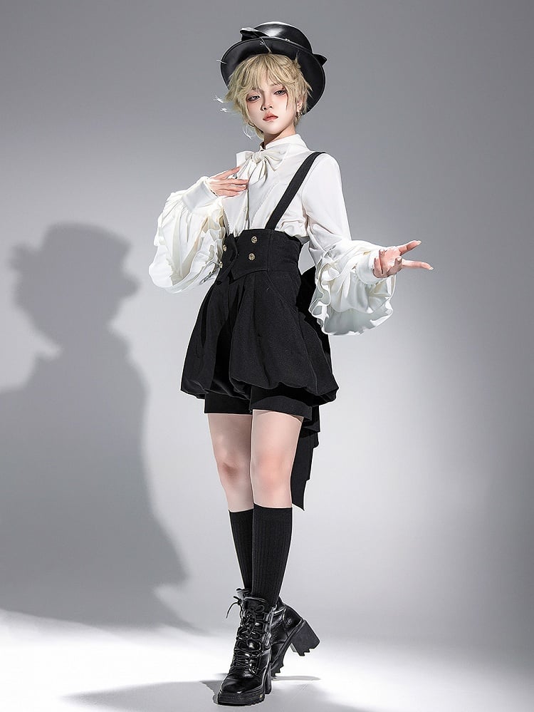 Shorts Waist Overall Big Lolita Train High Bow Black Ouji with