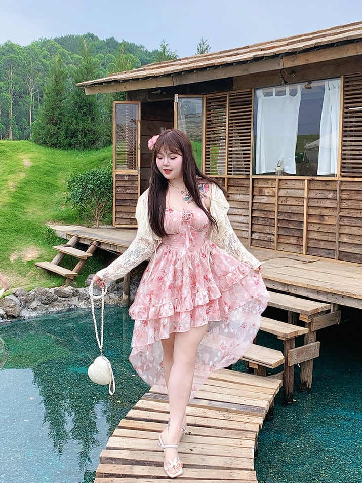 中空レース プラストップサイズストラップ アプリコット セルフタイ