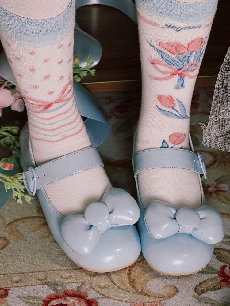 Zehen Baby Heels Herz Runde Schuhe Schleife - Lolita Schnalle Niedrig bei Sweet Blue Top