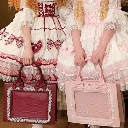 Bag Lace Accents Trim Lolita Sweet Bow Red Hand with and Wine