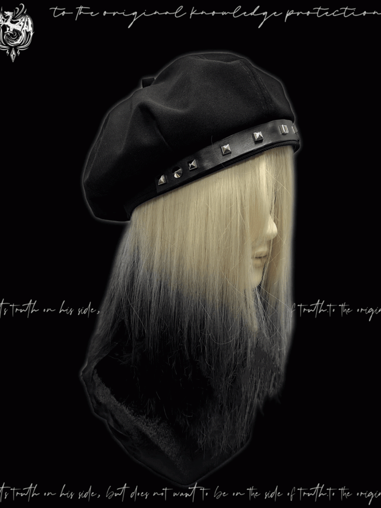 Y2K Black Cross Accent Punk Beret Studded Bittersweet Rock