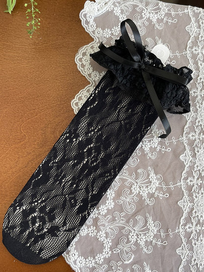 Lace with Bow Decoration White/Black/Apricot Socks Lolita