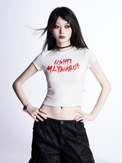 クロップドTシャツ ホワイトレタープリント ビタースウィート